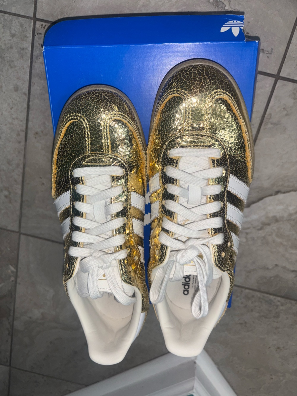 Adidas Samba OG Metallic Gold Crackle White Gum Sneakers Size 7